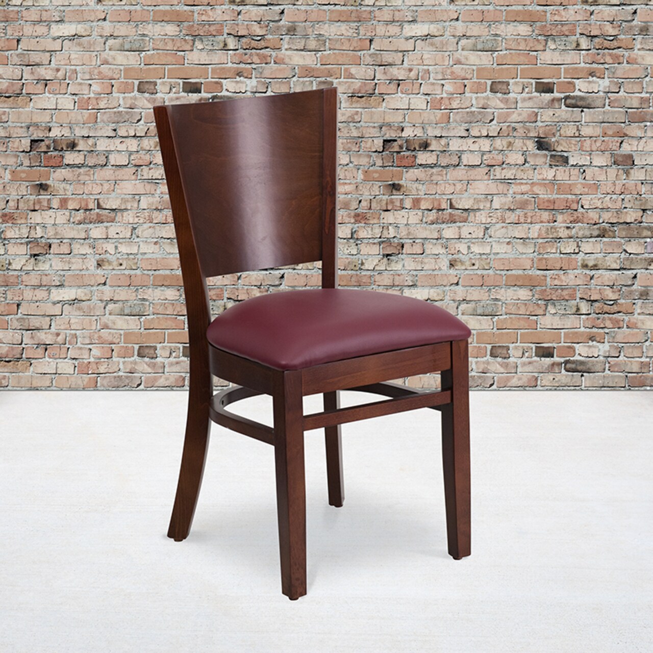Flash Furniture Lacey Series Solid Back Walnut Wood Restaurant Chair - Burgundy Vinyl Seat XU-DG-W0094B-WAL-BURV-GG